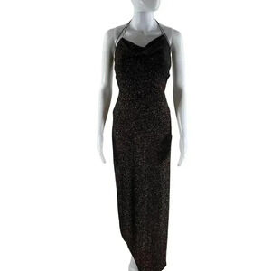 VTG B. Darlin Women 8 Cowlneck Slip Dress Stretch Allover Sparkel Copper 90s Y2K